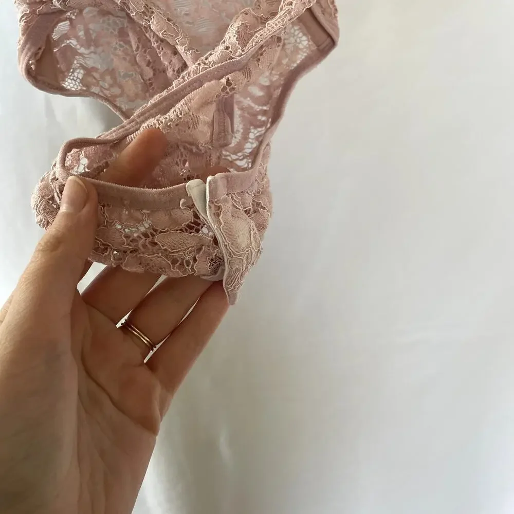 Pink lace lingerie teddy padded cups full coverage women's size XS - Picture 5 of 6